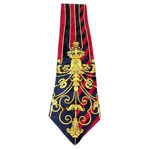 Vintage Gianni Versace Silk Baroque Tie Red Navy Gold 1990s